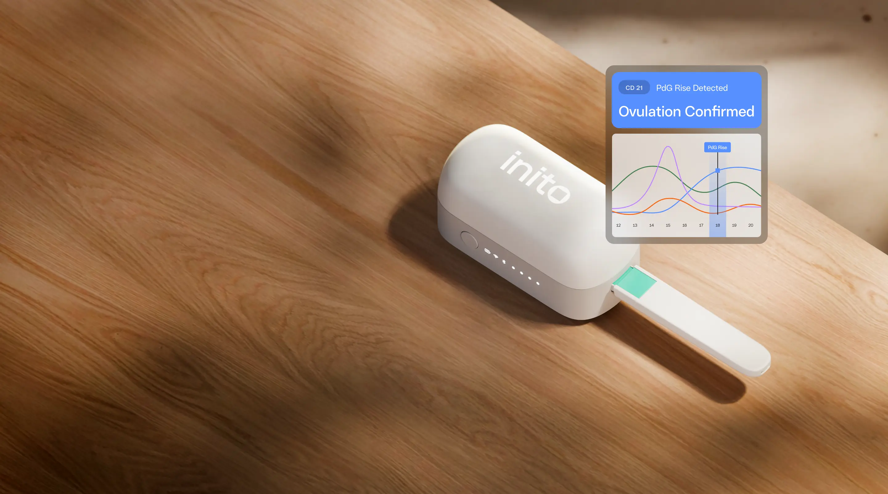 Inito fertility monitor device on a wooden desk