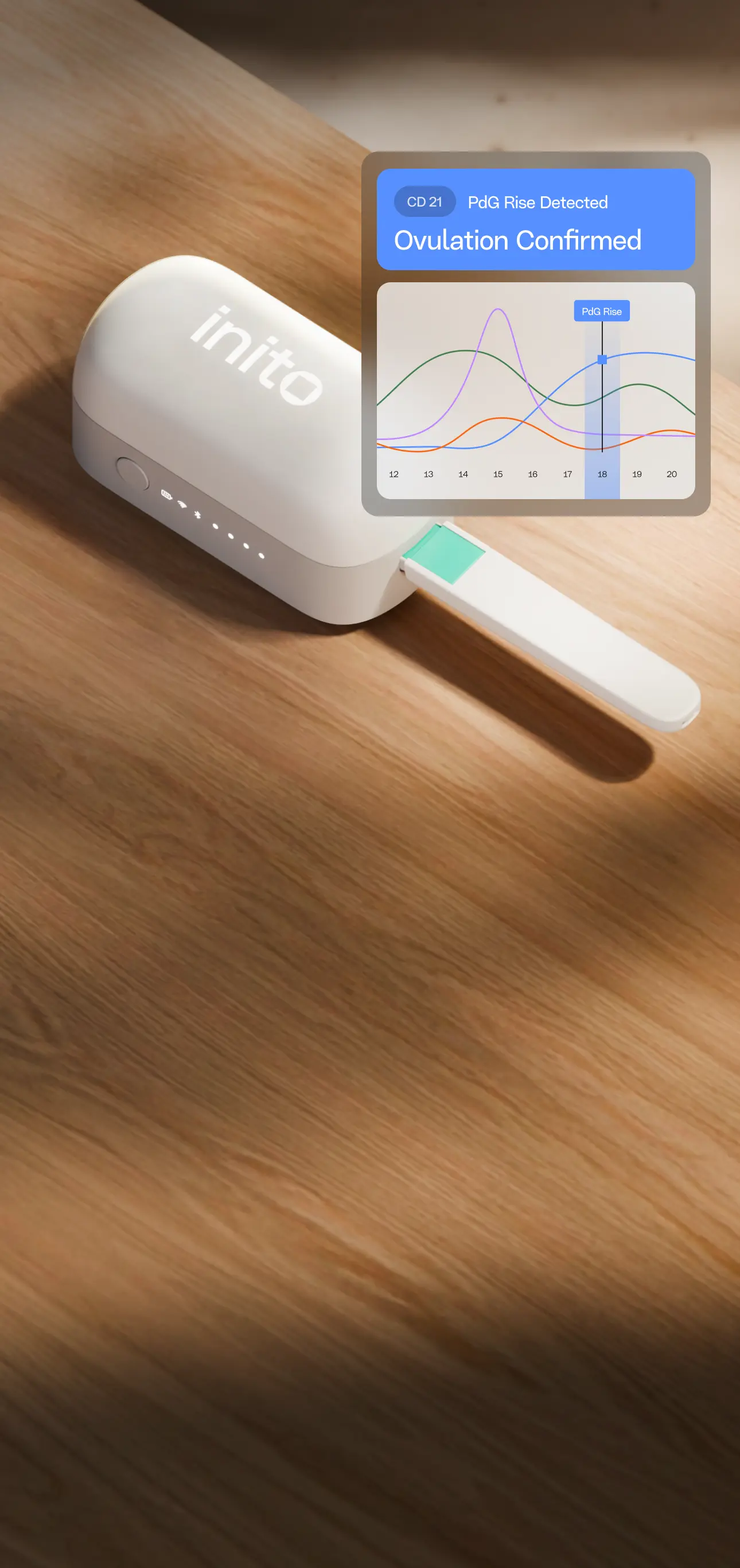 Inito fertility monitor device on a wooden desk
