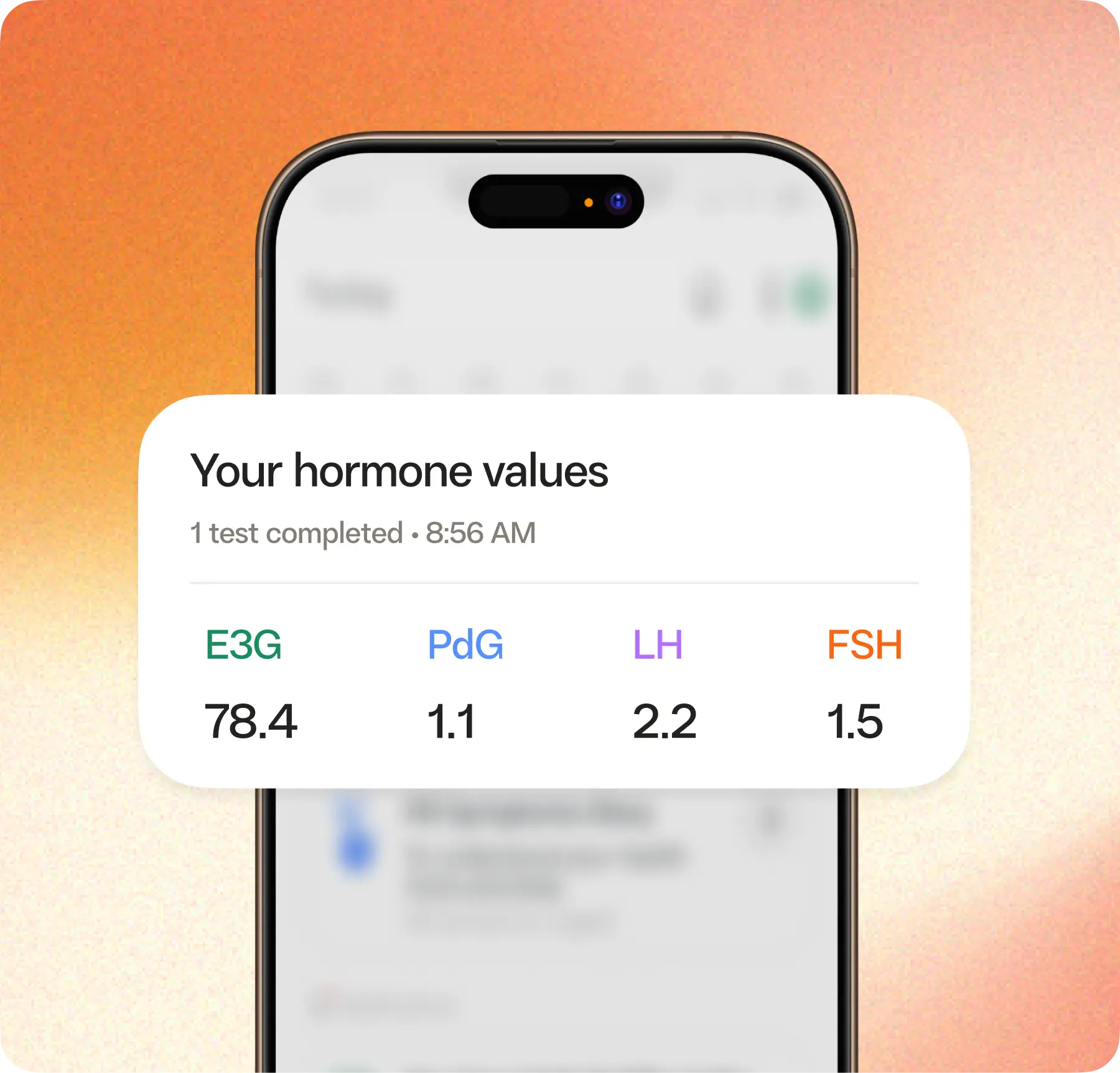 Inito hormone values shown on a phone screen