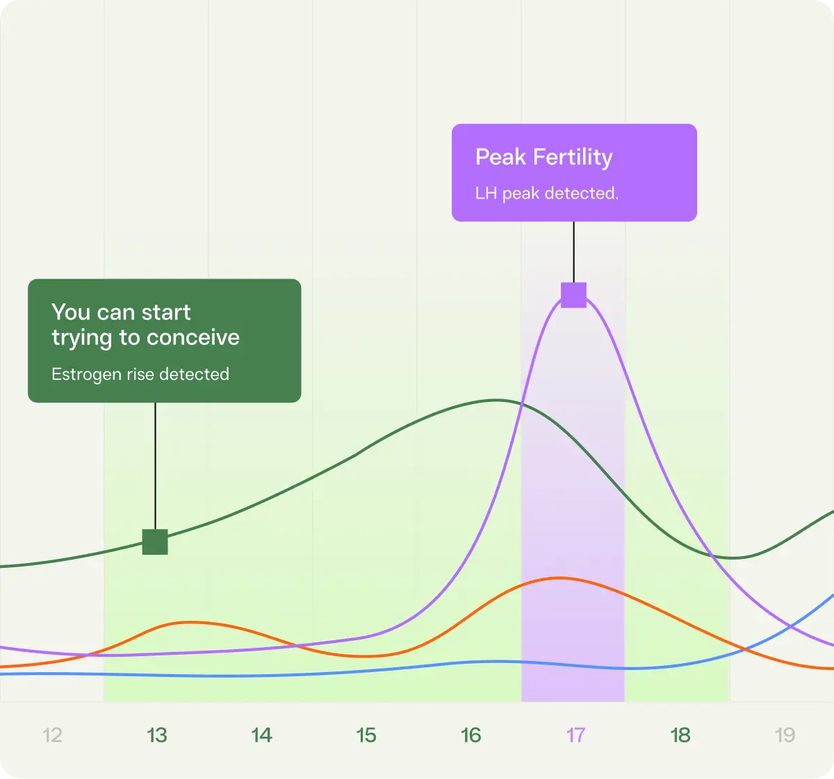 Inito cycle tracking chart highlighting fertile window and hormone changes