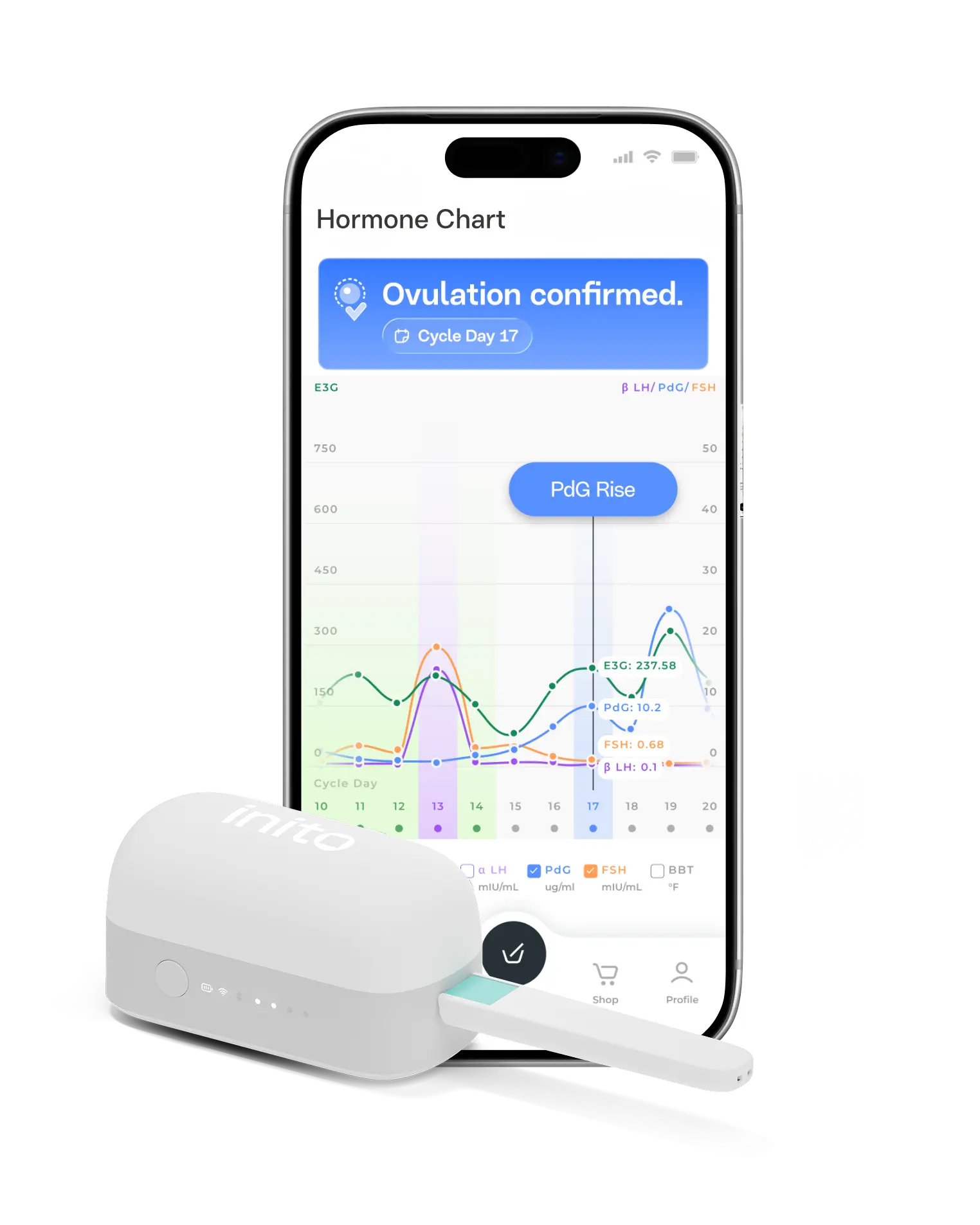 Fertility monitor device shown on phone